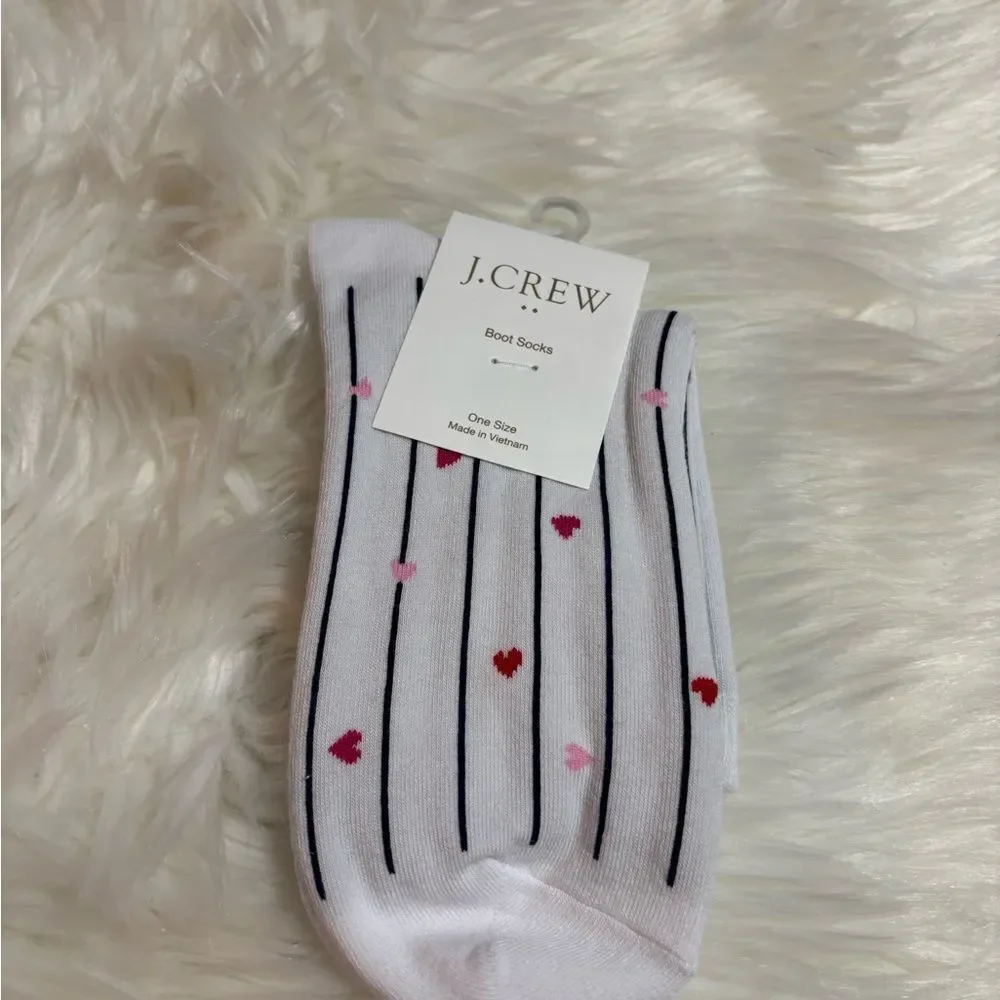 J. Crew White Socks with Red and Pink Heart Pattern